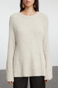 TRENDYOLMİLLA More Sustainable Stone Wide Pattern peplum Detailed Cotton Knitwear Sweater - Image 3