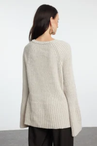 TRENDYOLMİLLA More Sustainable Stone Wide Pattern peplum Detailed Cotton Knitwear Sweater - Image 5