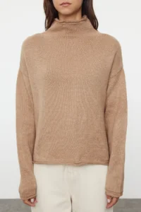 TRENDYOLMİLLA More Sustainable Mink Soft textured Wide Pattern High Neck Knitwear Sweater - Image 3