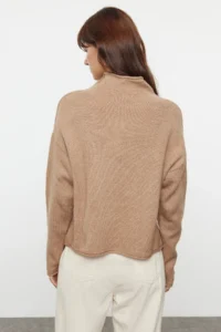 TRENDYOLMİLLA More Sustainable Mink Soft textured Wide Pattern High Neck Knitwear Sweater - Image 5