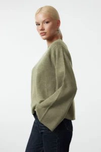 TRENDYOLMİLLA More Sustainable Khaki Basic Knitwear Sweater - Image 2
