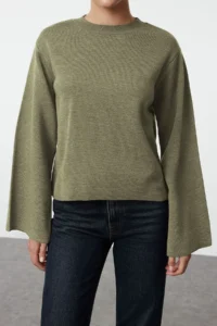 TRENDYOLMİLLA More Sustainable Khaki Basic Knitwear Sweater - Image 3