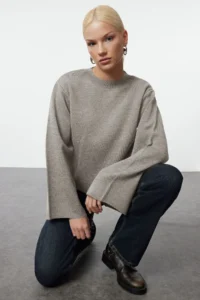 TRENDYOLMİLLA More Sustainable Stone Basic Knitwear Sweater - Image 2