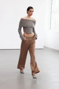 TRENDYOLMİLLA Mink Premium/Special Thread Ribbed Carmen Collar Knitwear Bodysuit Sweater - Image 2