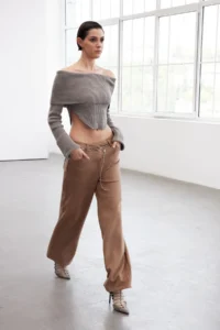 TRENDYOLMİLLA Mink Premium/Special Thread Ribbed Carmen Collar Knitwear Bodysuit Sweater - Image 3