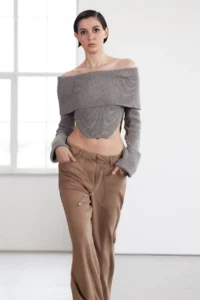 TRENDYOLMİLLA Mink Premium/Special Thread Ribbed Carmen Collar Knitwear Bodysuit Sweater - Image 7