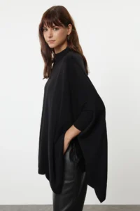 TRENDYOLMİLLA Black Wide Pattern High Neck Knitwear Sweater - Image 2