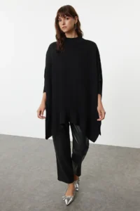 TRENDYOLMİLLA Black Wide Pattern High Neck Knitwear Sweater - Image 3