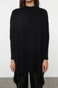TRENDYOLMİLLA Black Wide Pattern High Neck Knitwear Sweater - Image 4
