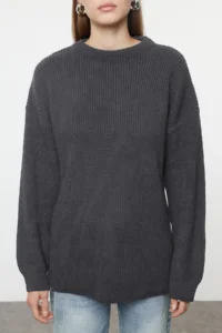 TRENDYOLMİLLA Anthracite Wide Pattern Tire Braided Soft textured Knitwear Sweater - Image 3
