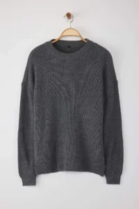 TRENDYOLMİLLA Anthracite Wide Pattern Tire Braided Soft textured Knitwear Sweater - Image 6