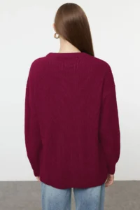 TRENDYOLMİLLA Burgundy Wide Pattern Ribbed Soft textured Knitwear Sweater - Image 5