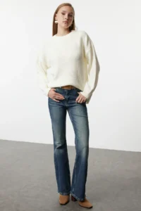 TRENDYOLMİLLA Ecru Wide Pattern Ribbed Soft textured Knitwear Sweater - Image 3