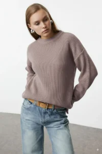 TRENDYOLMİLLA Mink Wide Pattern Ribbed Soft textured Knitwear Sweater