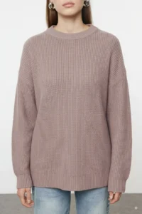 TRENDYOLMİLLA Mink Wide Pattern Ribbed Soft textured Knitwear Sweater - Image 2