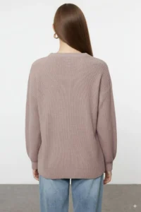 TRENDYOLMİLLA Mink Wide Pattern Ribbed Soft textured Knitwear Sweater - Image 4