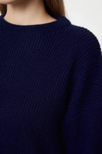 TRENDYOLMİLLA NAVY BLUE Wide Pattern Ribbed Soft textured Knitwear Sweater - Image 4