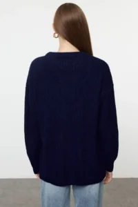 TRENDYOLMİLLA NAVY BLUE Wide Pattern Ribbed Soft textured Knitwear Sweater - Image 5