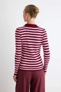 TRENDYOLMİLLA Burgundy Polo Shirt Collar Basic Striped Fitted/Bodysuit hugging Knitwear Sweater - Image 4