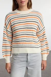TRENDYOLMİLLA Stone Basic Striped Soft textured Color Blocked Knitwear Sweater - Image 3