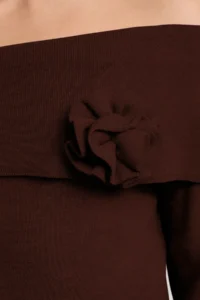 TRENDYOLMİLLA Brown ROSE Detailed Carmen Collar Knitwear Sweater - Image 4