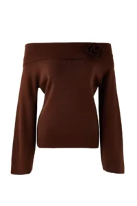TRENDYOLMİLLA Brown ROSE Detailed Carmen Collar Knitwear Sweater - Image 6