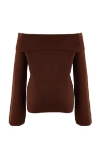 TRENDYOLMİLLA Brown ROSE Detailed Carmen Collar Knitwear Sweater - Image 7