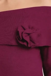 TRENDYOLMİLLA Burgundy ROSE Detailed Carmen Collar Knitwear Sweater - Image 4