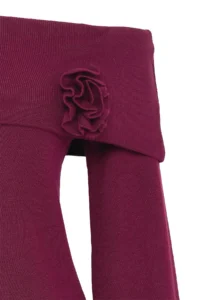 TRENDYOLMİLLA Burgundy ROSE Detailed Carmen Collar Knitwear Sweater - Image 7