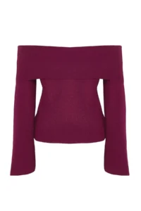 TRENDYOLMİLLA Burgundy ROSE Detailed Carmen Collar Knitwear Sweater - Image 8