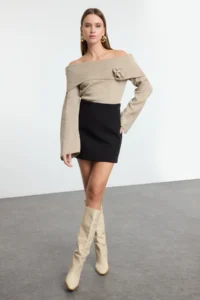 TRENDYOLMİLLA Mink ROSE Detailed Carmen Collar Knitwear Sweater - Image 2