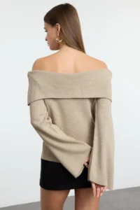 TRENDYOLMİLLA Mink ROSE Detailed Carmen Collar Knitwear Sweater - Image 5