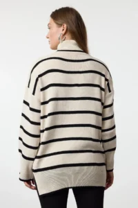 TRENDYOLMİLLA Stone Striped Wide Pattern LONG Length Knitwear Sweater - Image 5