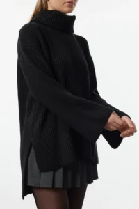 TRENDYOLMİLLA Black Turtleneck Wide Pattern Knitwear Sweater - Image 8