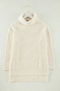 TRENDYOLMİLLA Ecru Turtleneck Wide Pattern Knitwear Sweater - Image 6