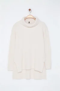 TRENDYOLMİLLA Ecru Turtleneck Wide Pattern Knitwear Sweater - Image 8