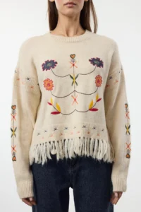 TRENDYOLMİLLA Ecru Soft textured Tasseled Embroidery embroidered Knitwear Sweater - Image 3