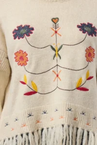 TRENDYOLMİLLA Ecru Soft textured Tasseled Embroidery embroidered Knitwear Sweater - Image 4