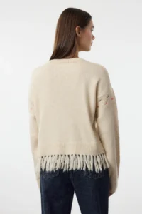 TRENDYOLMİLLA Ecru Soft textured Tasseled Embroidery embroidered Knitwear Sweater - Image 5