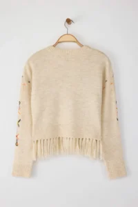 TRENDYOLMİLLA Ecru Soft textured Tasseled Embroidery embroidered Knitwear Sweater - Image 7