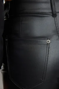 TRENDYOLMİLLA Black relaxed/Rahat Straight/Pipe Both Sewing Detailed Knitting Leather Pants - Image 4