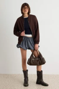 TRENDYOLMİLLA Dark Brown Zippered Oversized Thick Fleece Lined Knitting Cardigan/Sweatshirt - Image 2