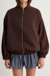 TRENDYOLMİLLA Dark Brown Zippered Oversized Thick Fleece Lined Knitting Cardigan/Sweatshirt - Image 3