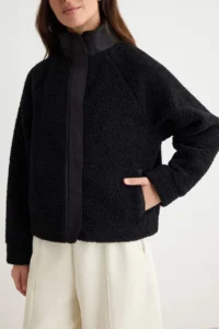 TRENDYOLMİLLA Black Plush Regular/Normal Pattern Weaving Garnili Zippered Knitting Cardigan/Sweatshirt - Image 3