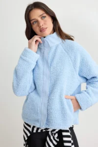 TRENDYOLMİLLA Light BLUE Plush Regular/Normal Pattern Weaving Garnili Zippered Knitting Cardigan/Sweatshirt - Image 2