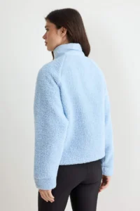 TRENDYOLMİLLA Light BLUE Plush Regular/Normal Pattern Weaving Garnili Zippered Knitting Cardigan/Sweatshirt - Image 4