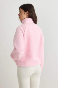 TRENDYOLMİLLA Light PINK Plush Regular/Normal Pattern Weaving Garnili Zippered Knitting Cardigan/Sweatshirt - Image 4