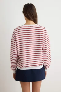 TRENDYOLMİLLA Burgundy 2 Yarn Crew Neck Striped Regular Knitting Sweatshirt - Image 4