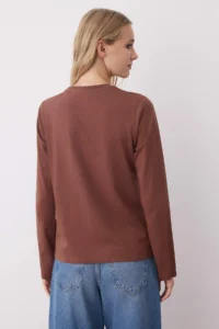 TRENDYOLMİLLA Black-Ecru-Brown 3 Sets Paket 100% Cotton Crew Neck Long Sleeve Oversized/Wide Cut Knitting T-Shirt - Image 7