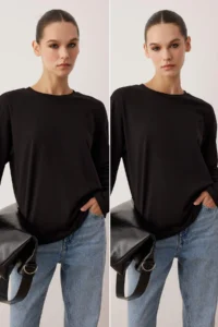 TRENDYOLMİLLA Black-Black 2 Sets Paket 100% single jersey Oversized/Wide Cut Knitting T-Shirt